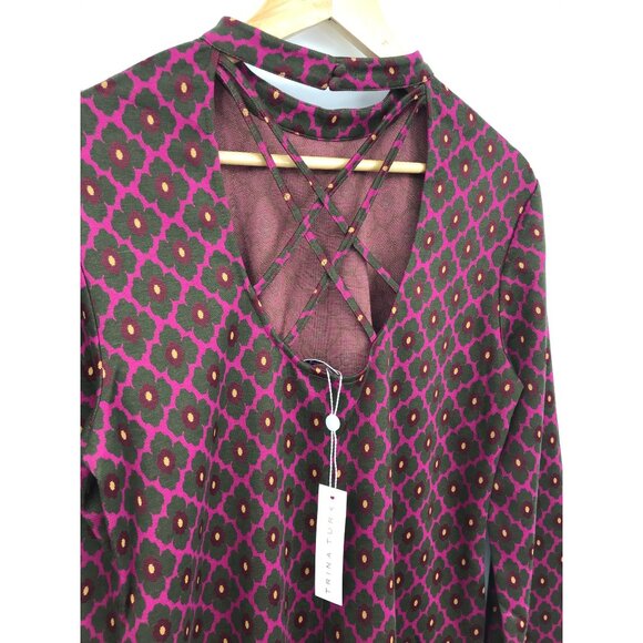 Trina Turk Floral A Line Mock Neck Criss Cross Strap Back Knit Dress Large NEW - Picture 5 of 8